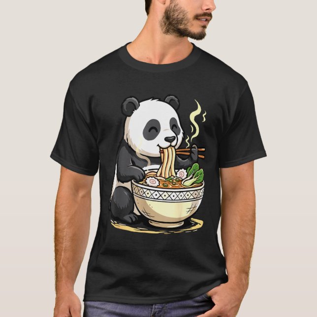 Panda Eating Funny Ramen Noodles  T-Shirt (Vorderseite)