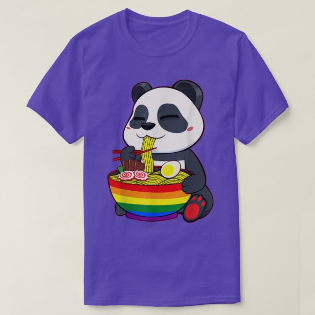 Panda Eating Ramen LGBT-Q Niedlich Rainbow Flag Ga T-Shirt (Design vorne)