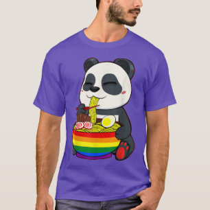 Panda Eating Ramen LGBT-Q Niedlich Rainbow Flag Ga T-Shirt