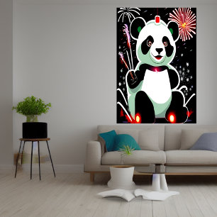 Panda et feu d'artifice   AI Art Poster