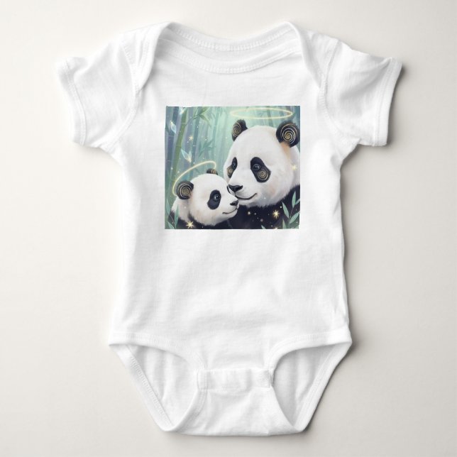 Panda Family Jersey Baby Strampler (Vorderseite)