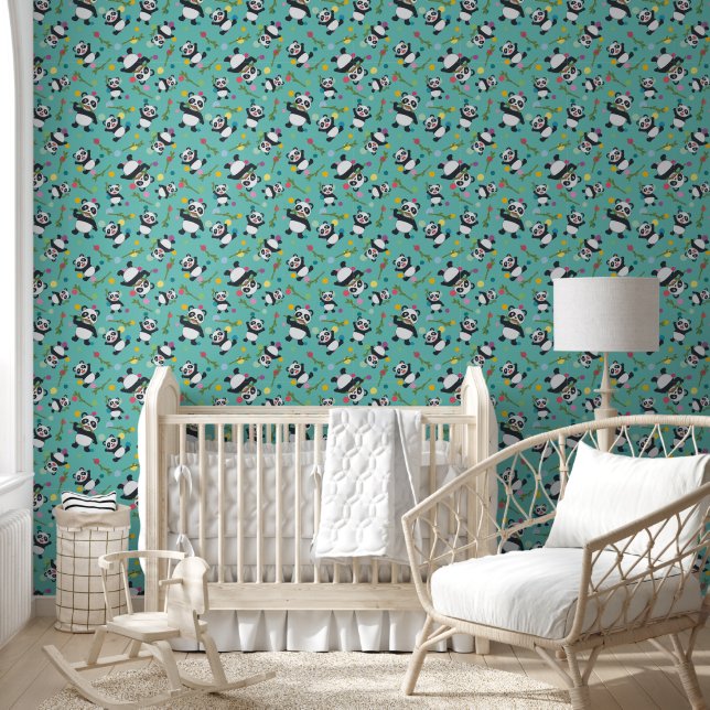 Panda farbig polka dot punktmuster aquamariner hin tapete (Kinder)
