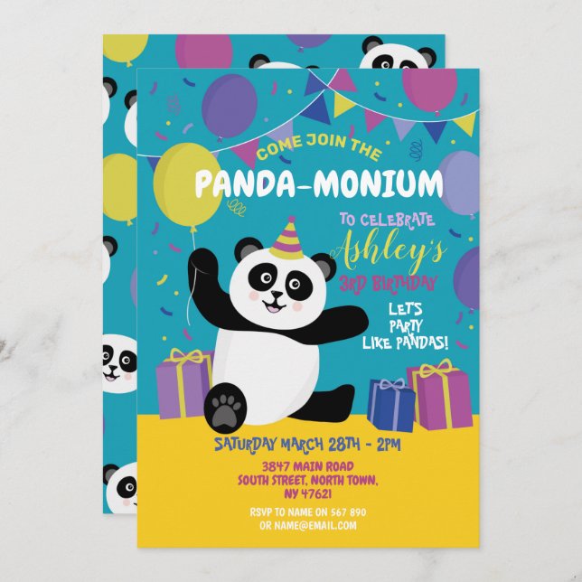 Panda fête anniversaire Panda-monium Invitation Tu (Devant / Derrière)