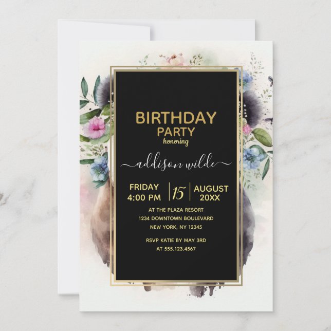 Panda Flowers Watercolor                           Einladung (Vorderseite)