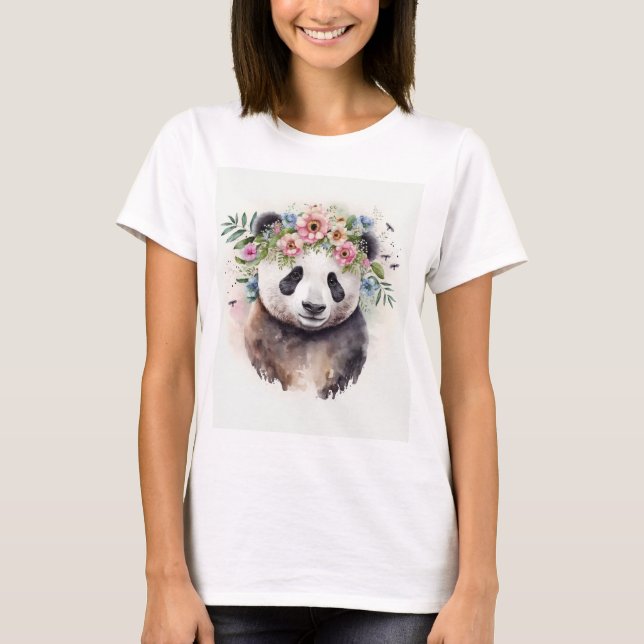 Panda Flowers Watercolor                           T-Shirt (Vorderseite)