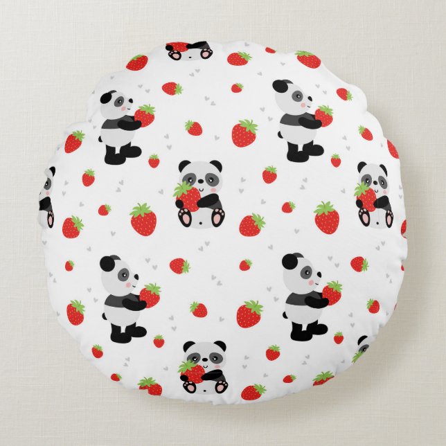 Panda fofo com morango rundes kissen (Vorderseite)