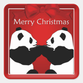 Panda Friends Couple Weihnachtsaufkleber Quadratischer Aufkleber