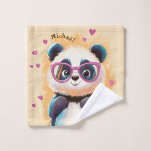 Panda Frohen Valentinstag Herz Kinder Schule Waschlappen