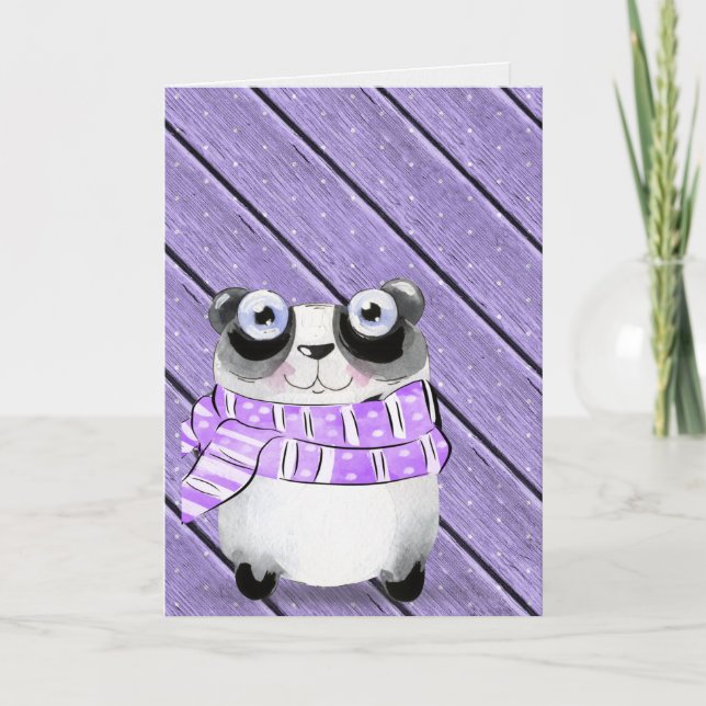 Panda-Geburtstagsbär aus lila Holz Karte (Vorderseite)