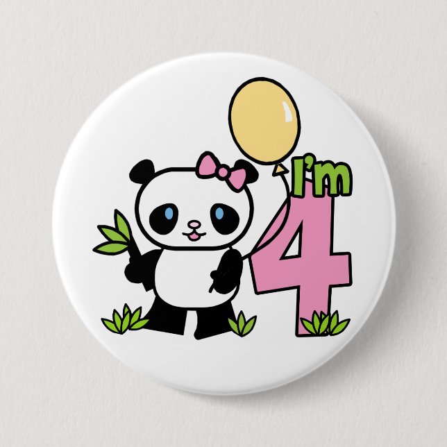 Panda Girl 4. Geburtstag Button (Vorderseite)