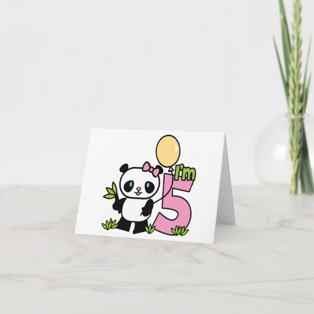 Panda Girl 5. Geburtstag Einladungen (Vorderseite)