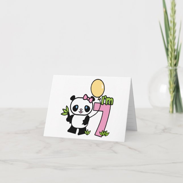 Panda Girl 7th Birthday Fill-in Einladung (Vorderseite)