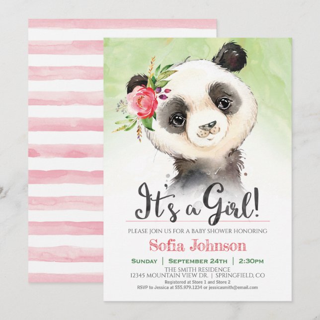 Panda Girl Baby Shower Einladung (Vorne/Hinten)
