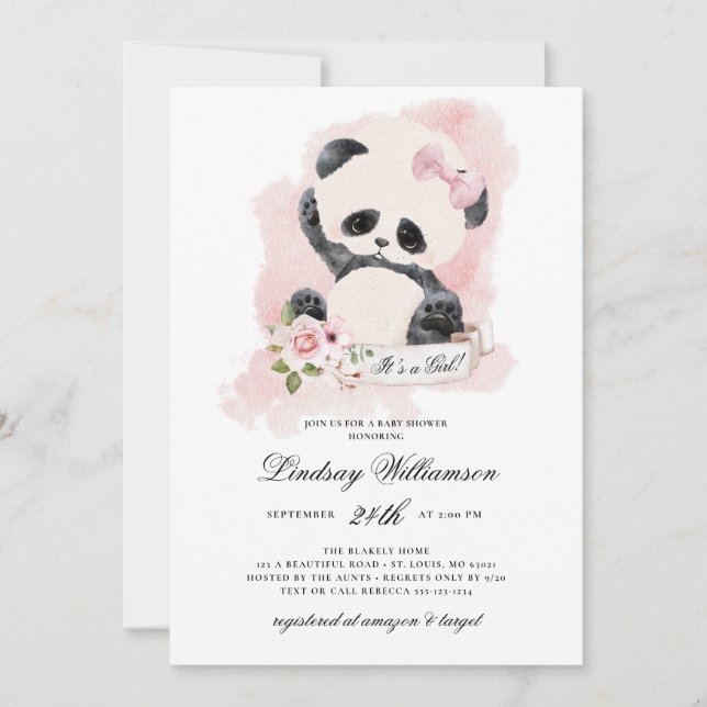 Panda Girl Baby Shower Einladung (Vorderseite)