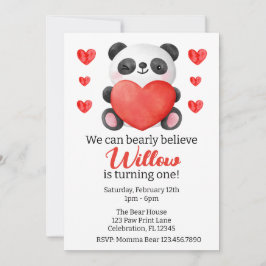 Panda Girl mit Herz Valentine Erster Geburtstag Einladung