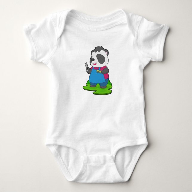 Panda Hairdresser Schere Comb Baby Strampler (Vorderseite)