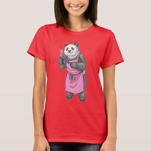 Panda Hairdresser Schere Comb T-Shirt (Vorderseite)