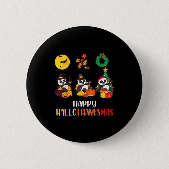 Panda Halloween Christmas Happy Hallothanksmas Pan Button (Vorderseite)