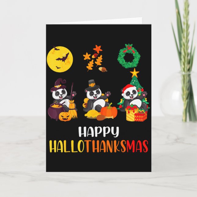 Panda Halloween Christmas Happy Hallothanksmas Pan Karte (Vorderseite)