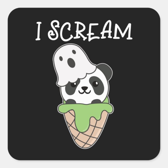 Panda Halloween Ghost I Schrei Eiscreme Puff Quadratischer Aufkleber (Vorderseite)