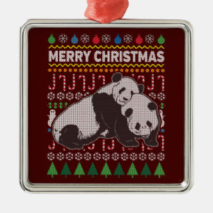 Panda-hässliche Weihnachtsstrickjacke-Tier-Reihe Silbernes Ornament