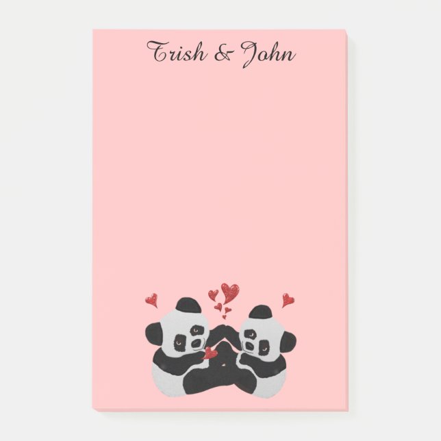Panda-Herzen Posten-it® Anmerkungen Post-it Klebezettel (Vorderseite)