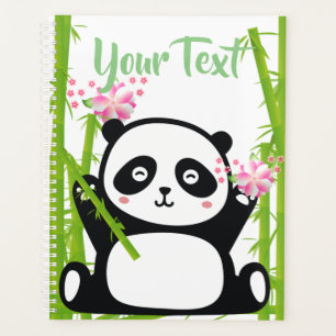 Panda heureux avec bambou et fleurs de cerisiers