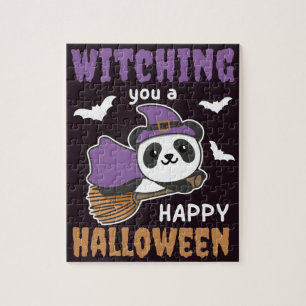 Panda Hexe, die dir ein glückliches Halloween-Jigs