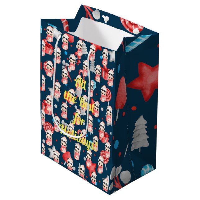 Panda Holidays Anpassen Mittlere Geschenktüte (Vorderseite Schrägansicht)