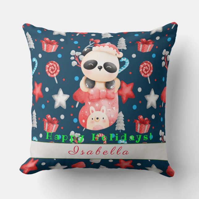 Panda Holidays Anpassen von Text und Name 20"X20" Kissen (Vorderseite)