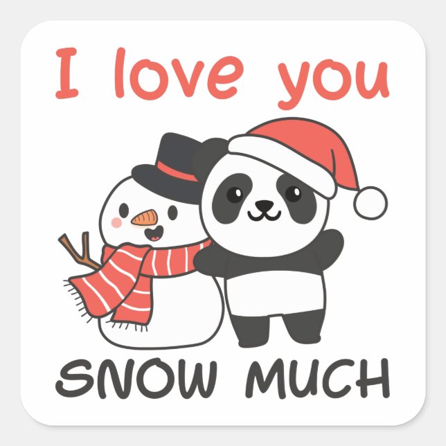 Panda I Liebe Sie Schnee viel Schneemann Pub Quadratischer Aufkleber (Vorderseite)