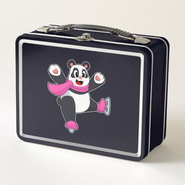 Panda Ice Skaten Ice Skate Metall Brotdose (Vorderseite)