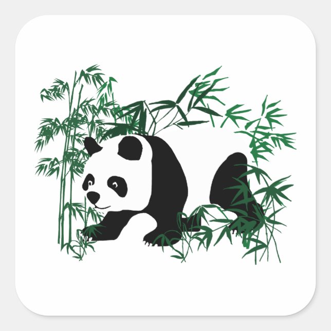 Panda im Bambuswald Quadratischer Aufkleber (Vorderseite)