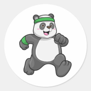 Panda im Joggen mit Headband Runder Aufkleber