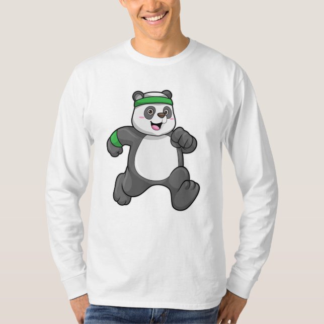 Panda im Joggen mit Headband T-Shirt (Vorderseite)