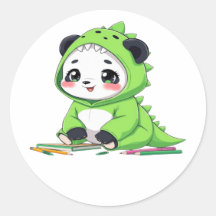 Panda in einem Dinosaurierkostüm