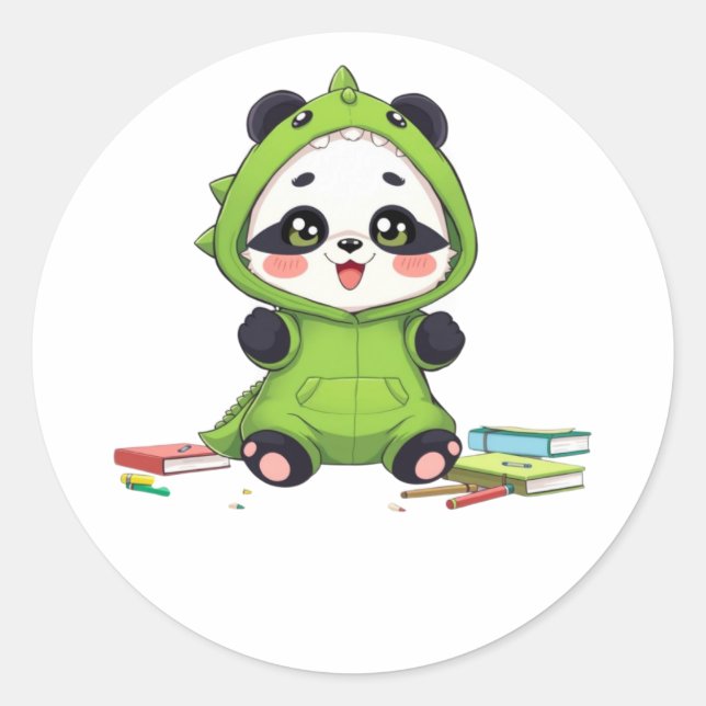 Panda in einem Dinosaurierkostüm Runder Aufkleber (Vorderseite)