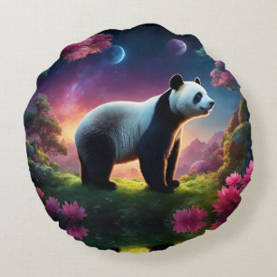 Panda in einem Fantasiegarten Rundes Kissen