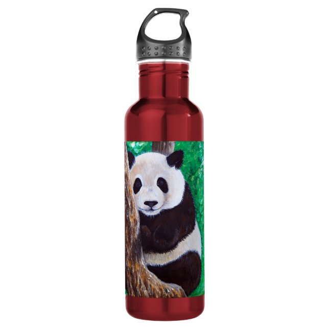 Panda in einer Baummalerei Edelstahlflasche (Vorderseite)