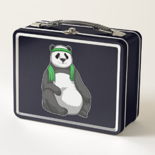 Panda in Fitness mit Handtuch Metall Brotdose