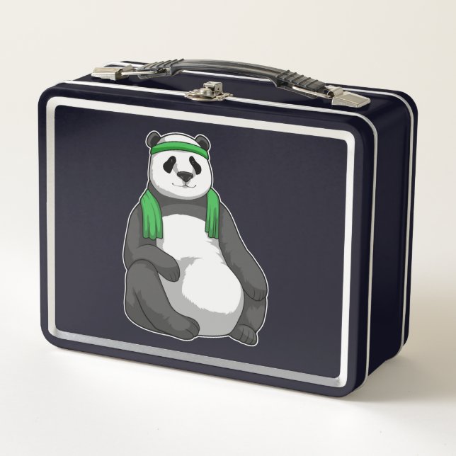 Panda in Fitness mit Handtuch Metall Brotdose (Vorderseite)