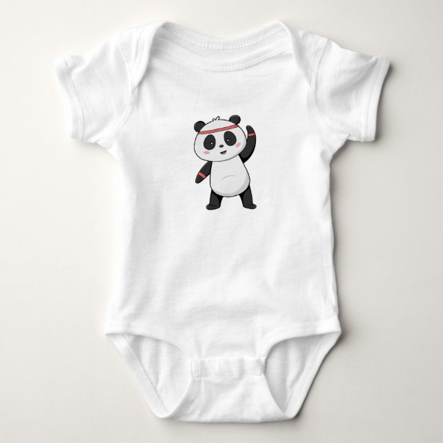 Panda in Fitness mit Headband Baby Strampler (Vorderseite)