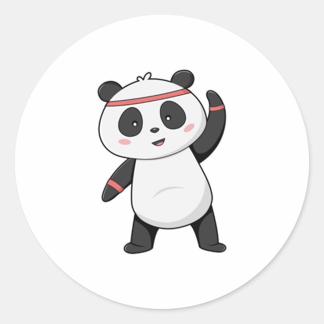 Panda in Fitness mit Headband Runder Aufkleber (Vorderseite)