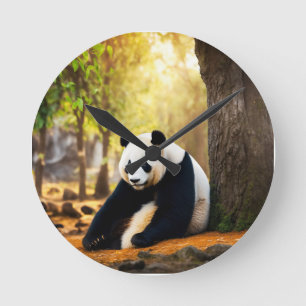 Panda in Gedanken – Friedliche Baum-Seitige Reflex Runde Wanduhr