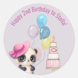 Panda in Pink Hat   2. Geburtstag des Kindes Runder Aufkleber