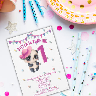Panda in Pink Hat - Einladung zum Personalisierten