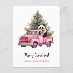 Panda in Pink Vintag Truck Weihnachten