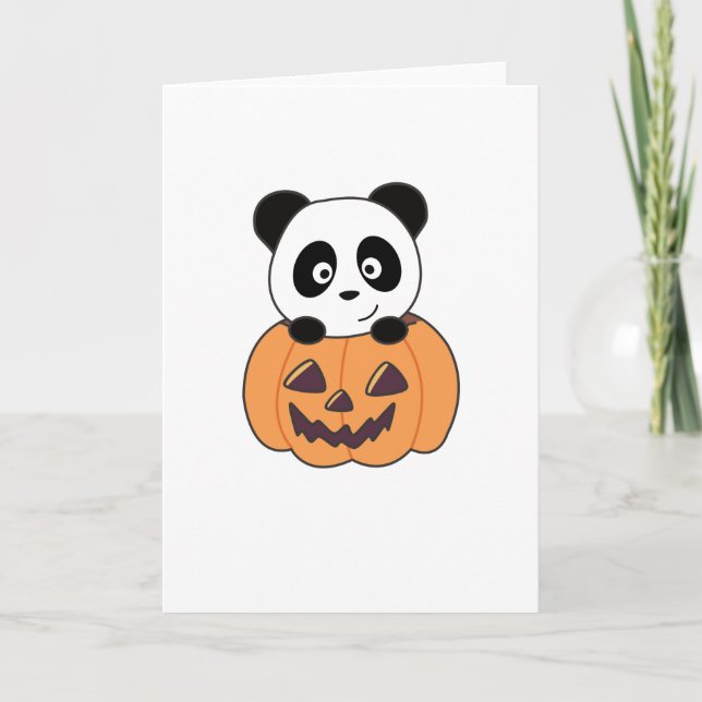 Panda in Pumpkin Sweet Pandas Happy Halloween Karte (Vorderseite)
