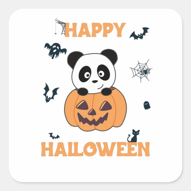 Panda in Pumpkin Sweet Pandas Happy Halloween Quadratischer Aufkleber (Vorderseite)