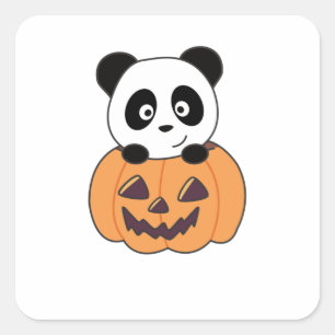 Panda in Pumpkin Sweet Pandas Happy Halloween Quadratischer Aufkleber